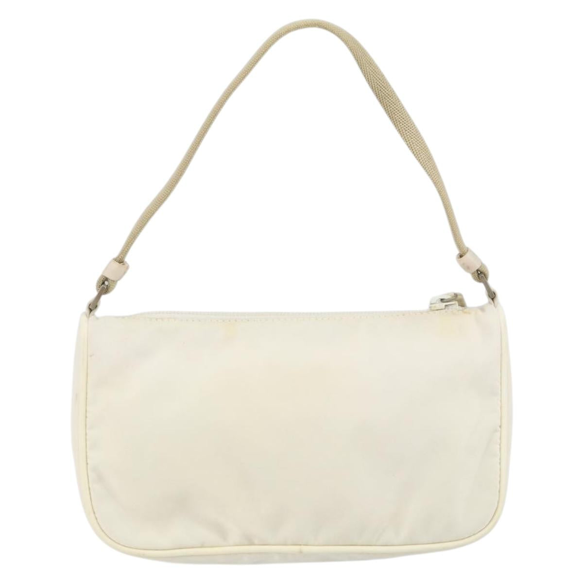 PRADA Accessory Pouch Nylon White Silver Auth 143085
