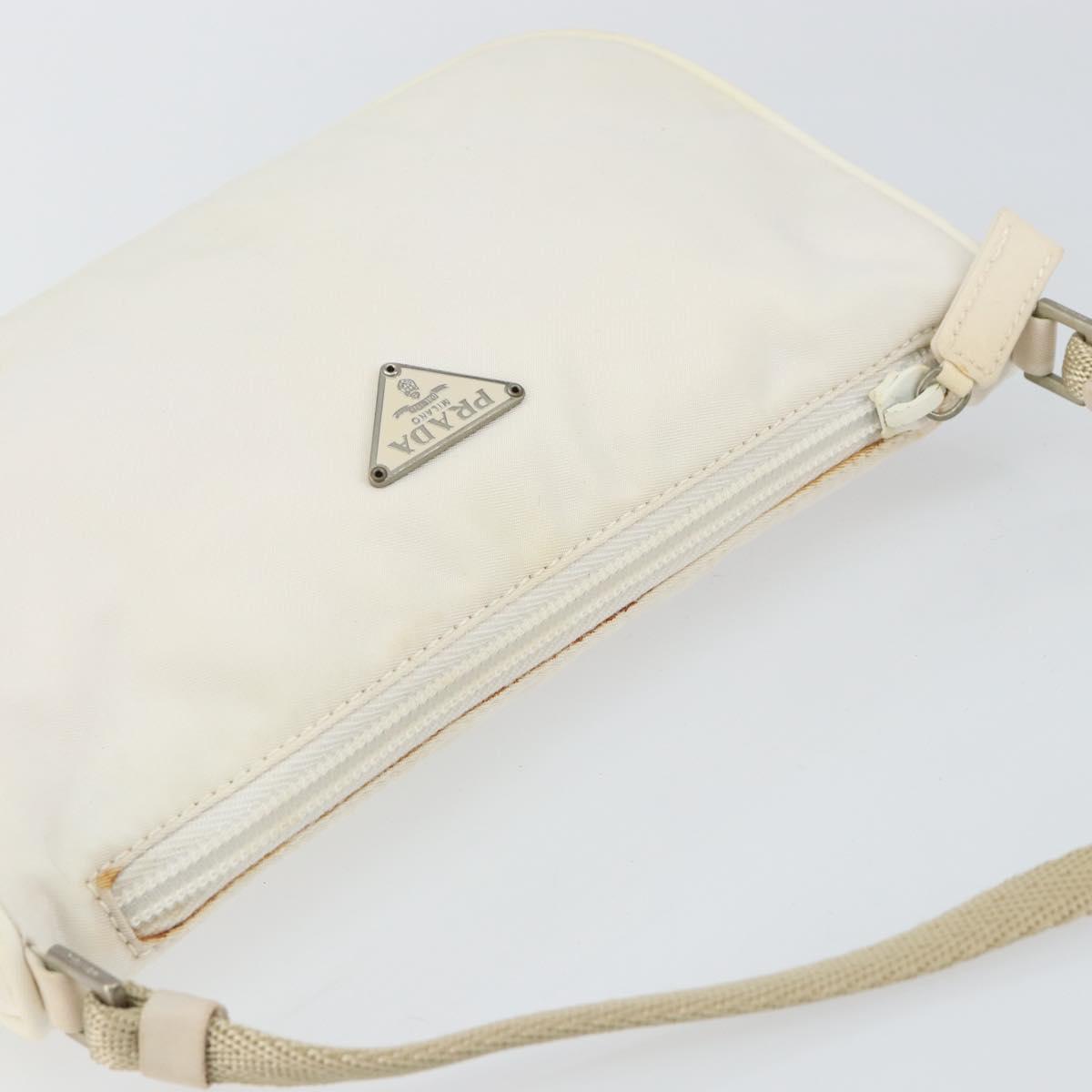 PRADA Accessory Pouch Nylon White Silver Auth 143085