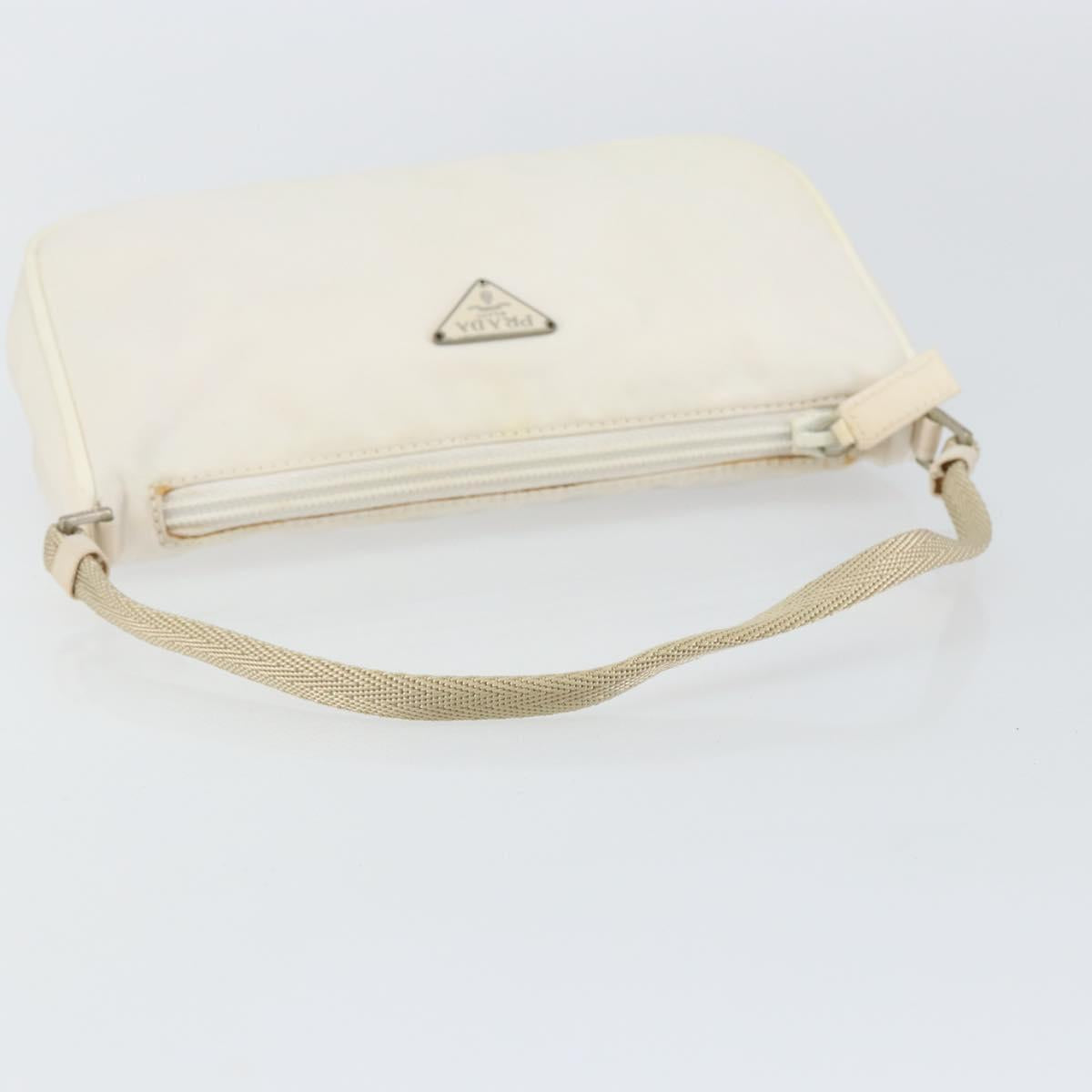 PRADA Accessory Pouch Nylon White Silver Auth 143085
