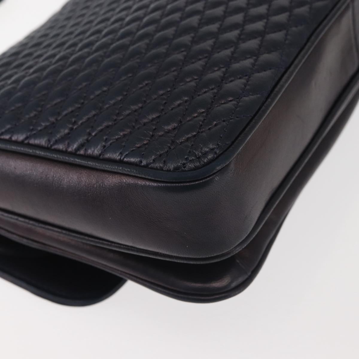 BALLY Chain Shoulder Bag Leather Navy Gold Auth 143089