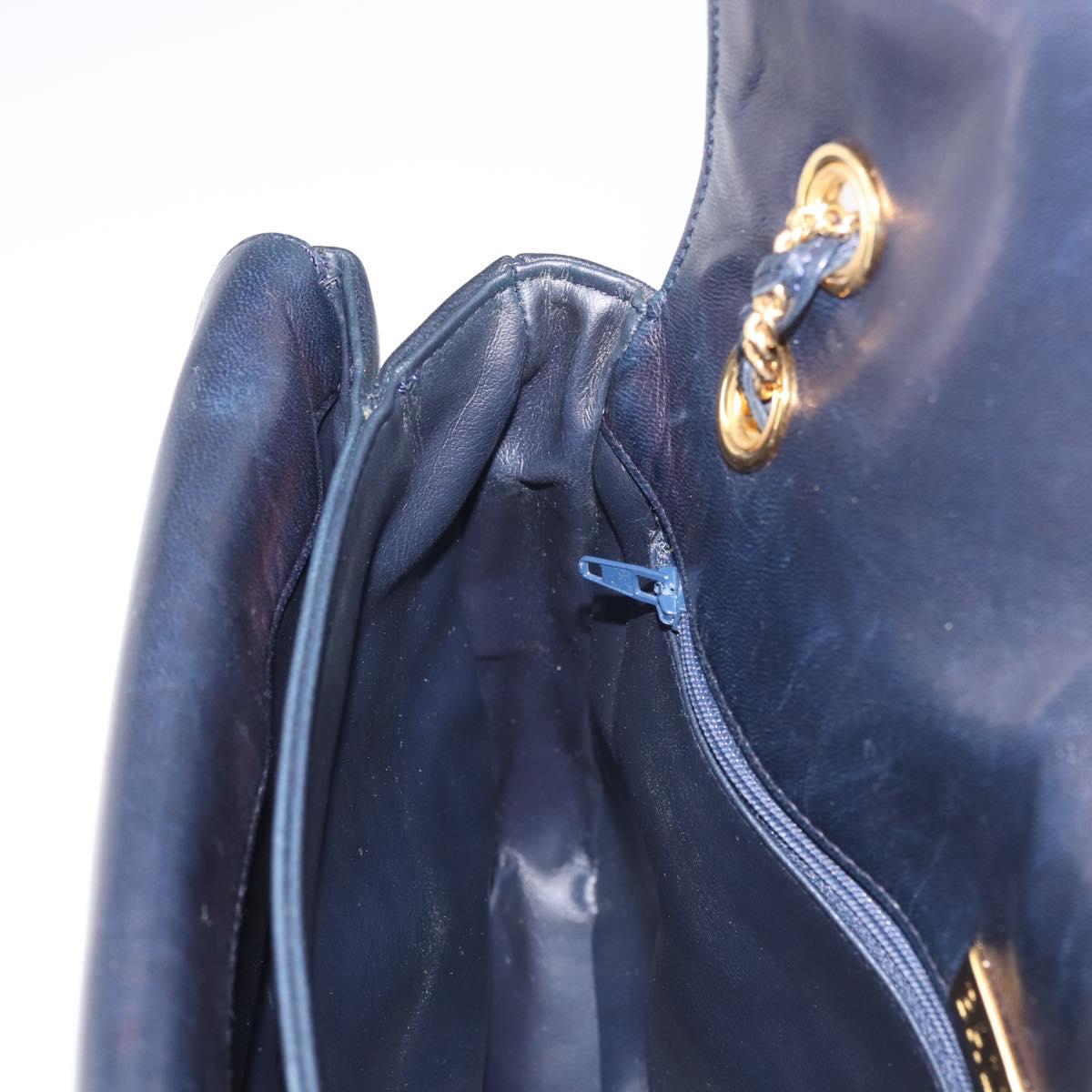 BALLY Chain Shoulder Bag Leather Navy Gold Auth 143089
