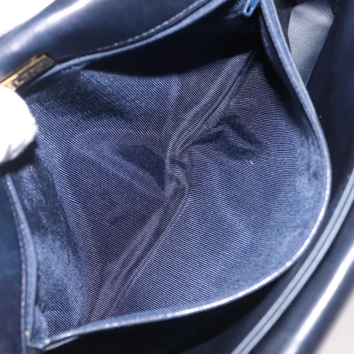 BALLY Chain Shoulder Bag Leather Navy Gold Auth 143089