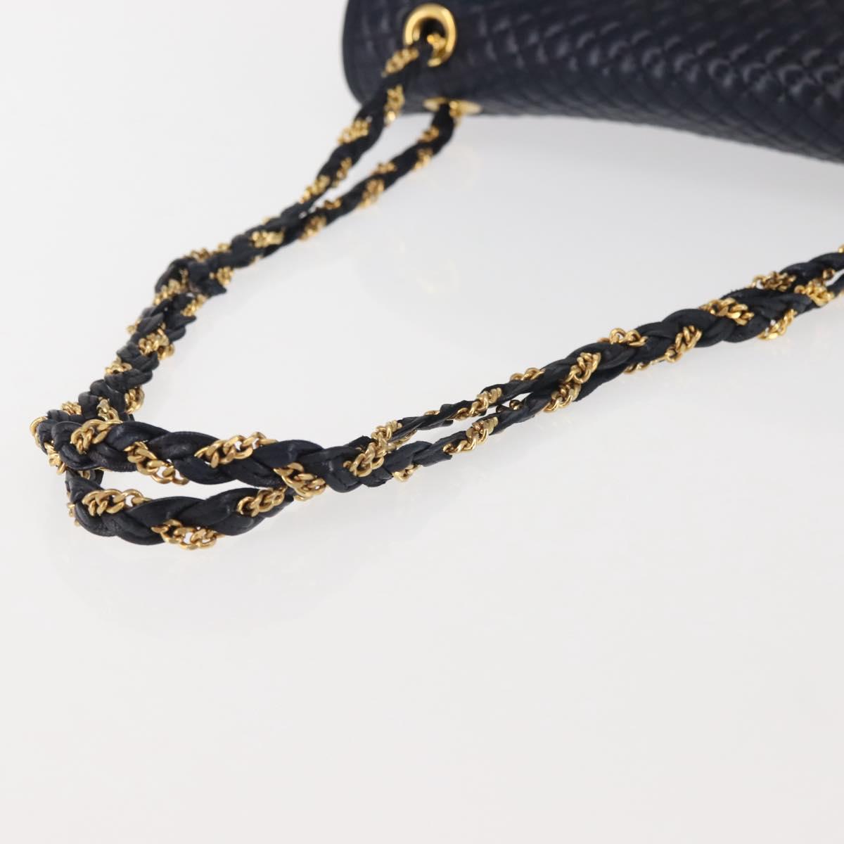 BALLY Chain Shoulder Bag Leather Navy Gold Auth 143089
