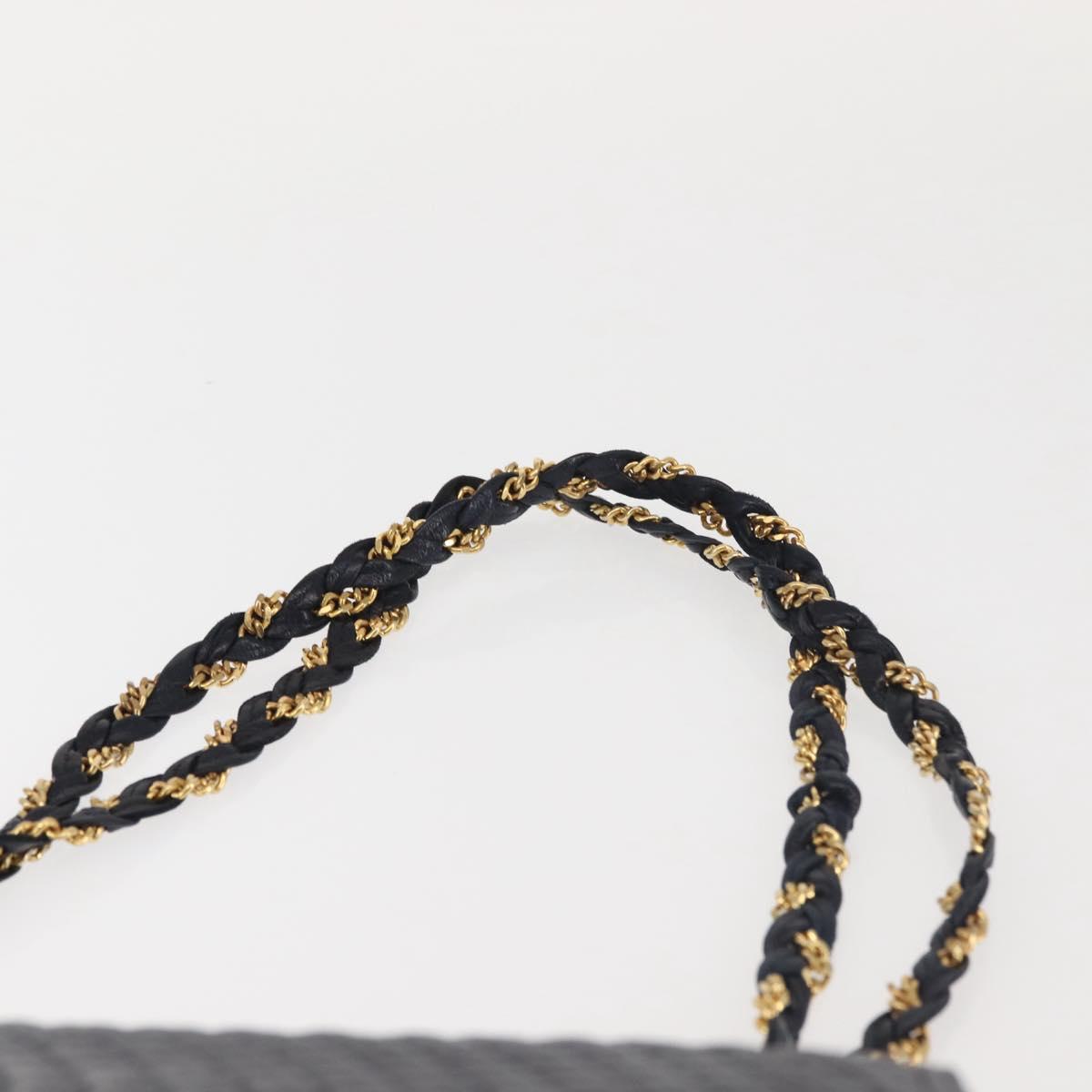 BALLY Chain Shoulder Bag Leather Navy Gold Auth 143089