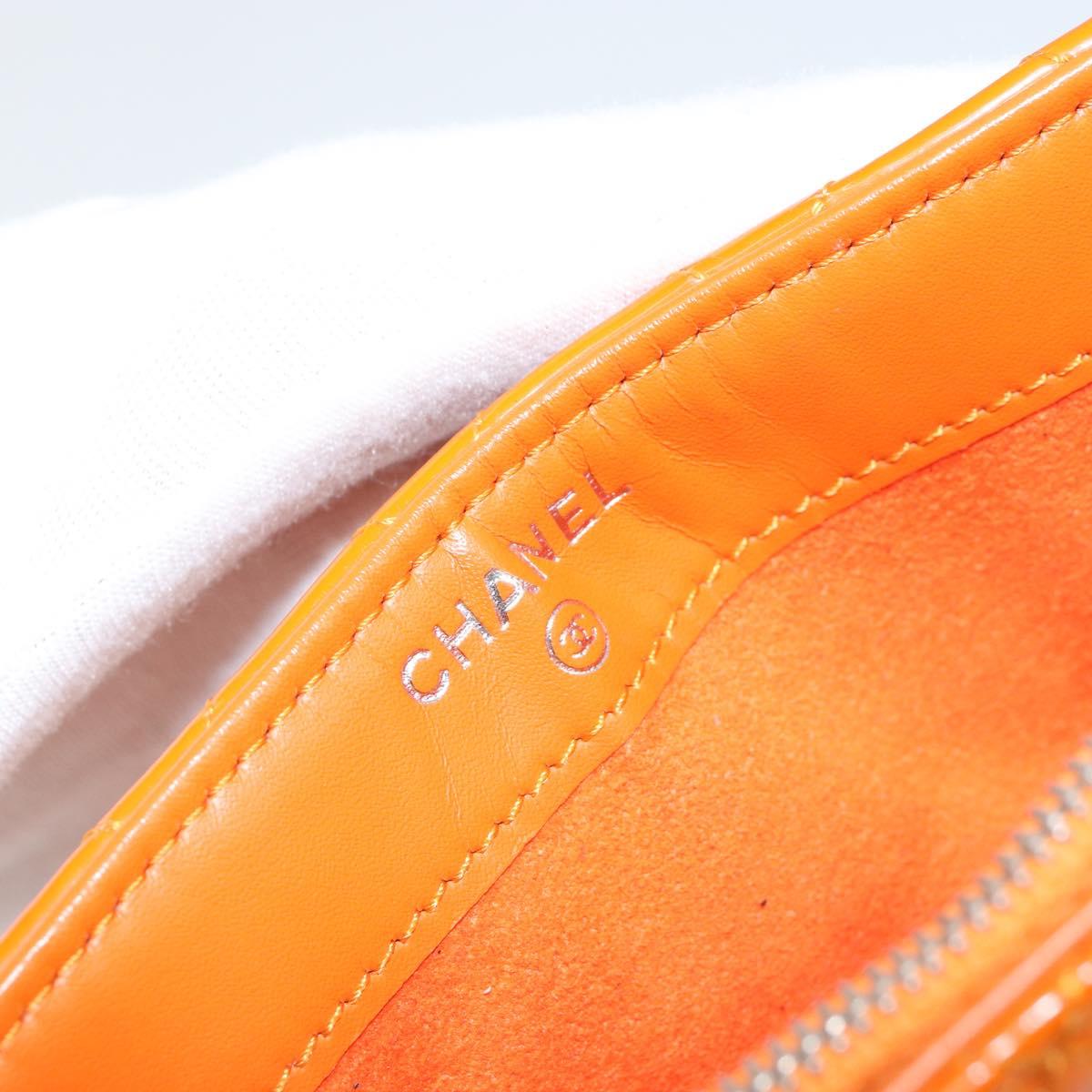 CHANEL Matelasse Pouch Patent leather Orange CC Auth 143091