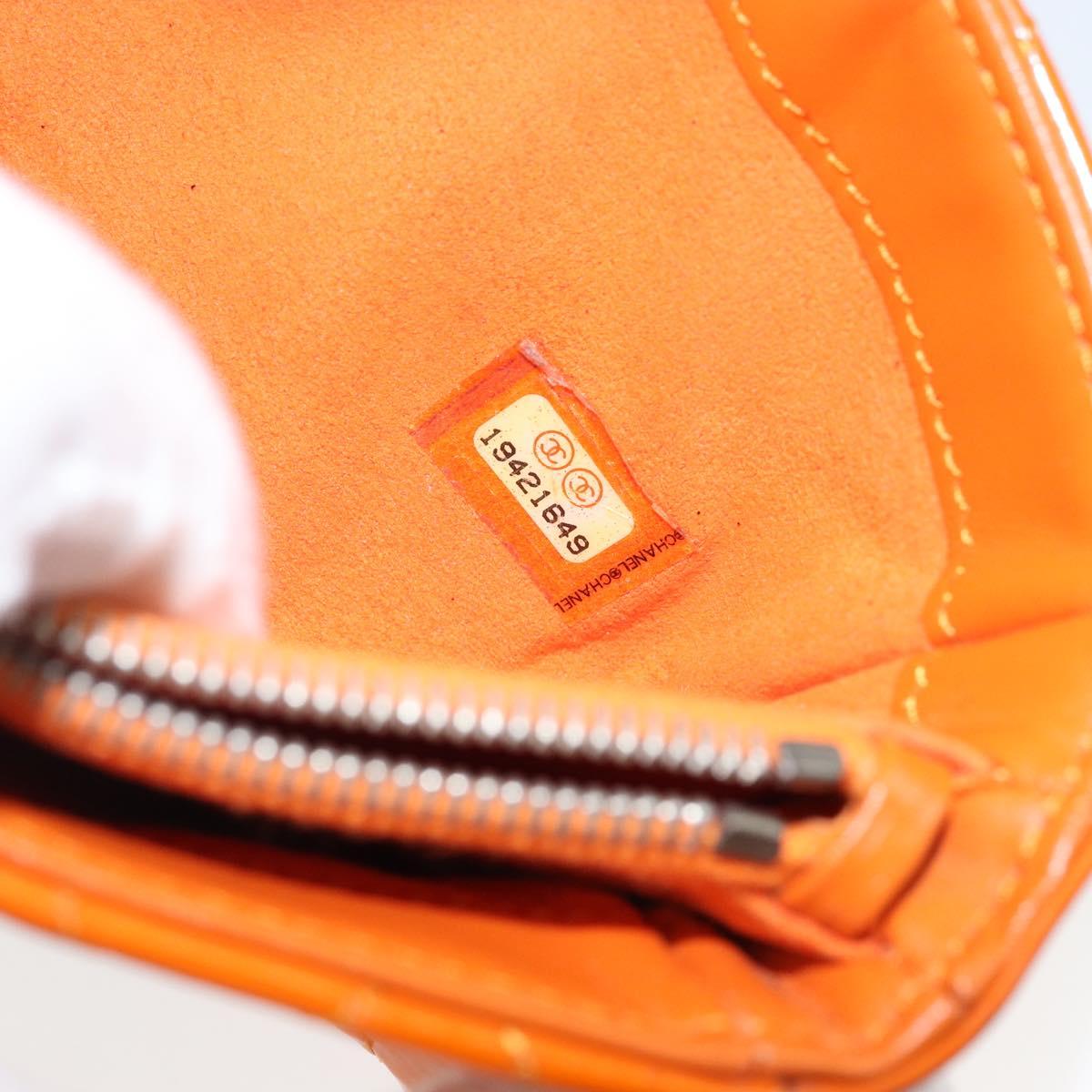 CHANEL Matelasse Pouch Patent leather Orange CC Auth 143091