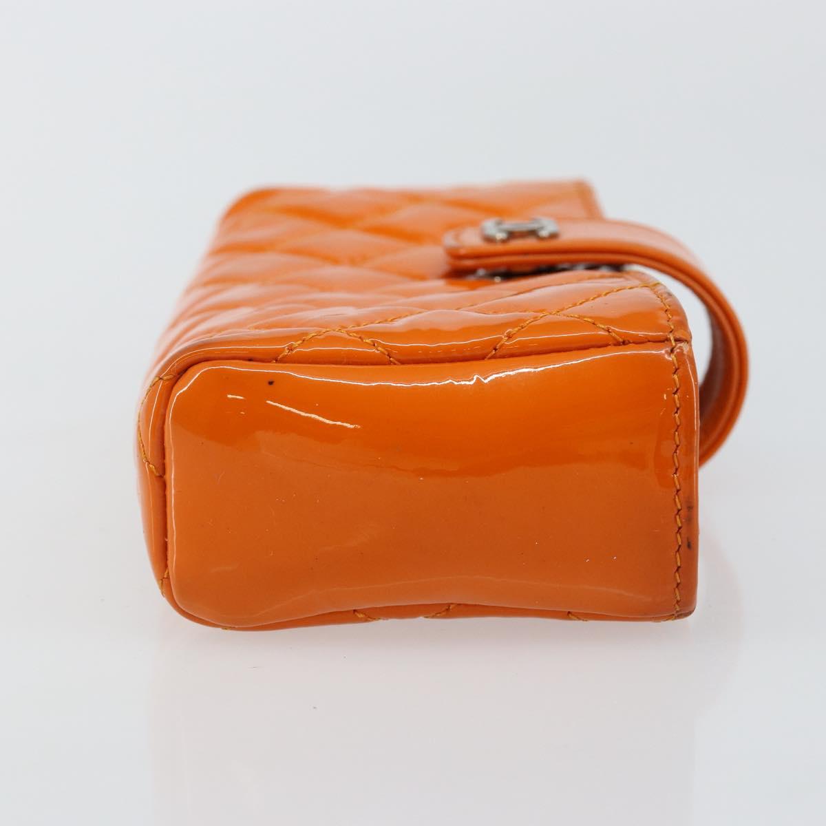 CHANEL Matelasse Pouch Patent leather Orange CC Auth 143091