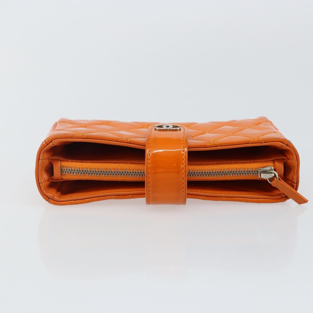 CHANEL Matelasse Pouch Patent leather Orange CC Auth 143091