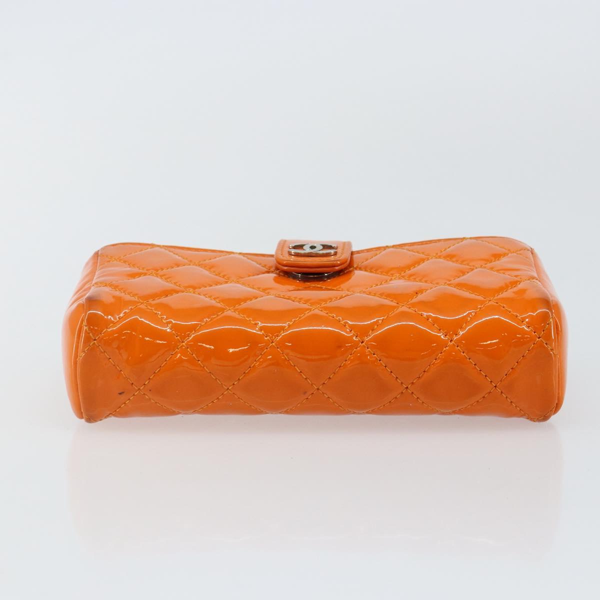 CHANEL Matelasse Pouch Patent leather Orange CC Auth 143091