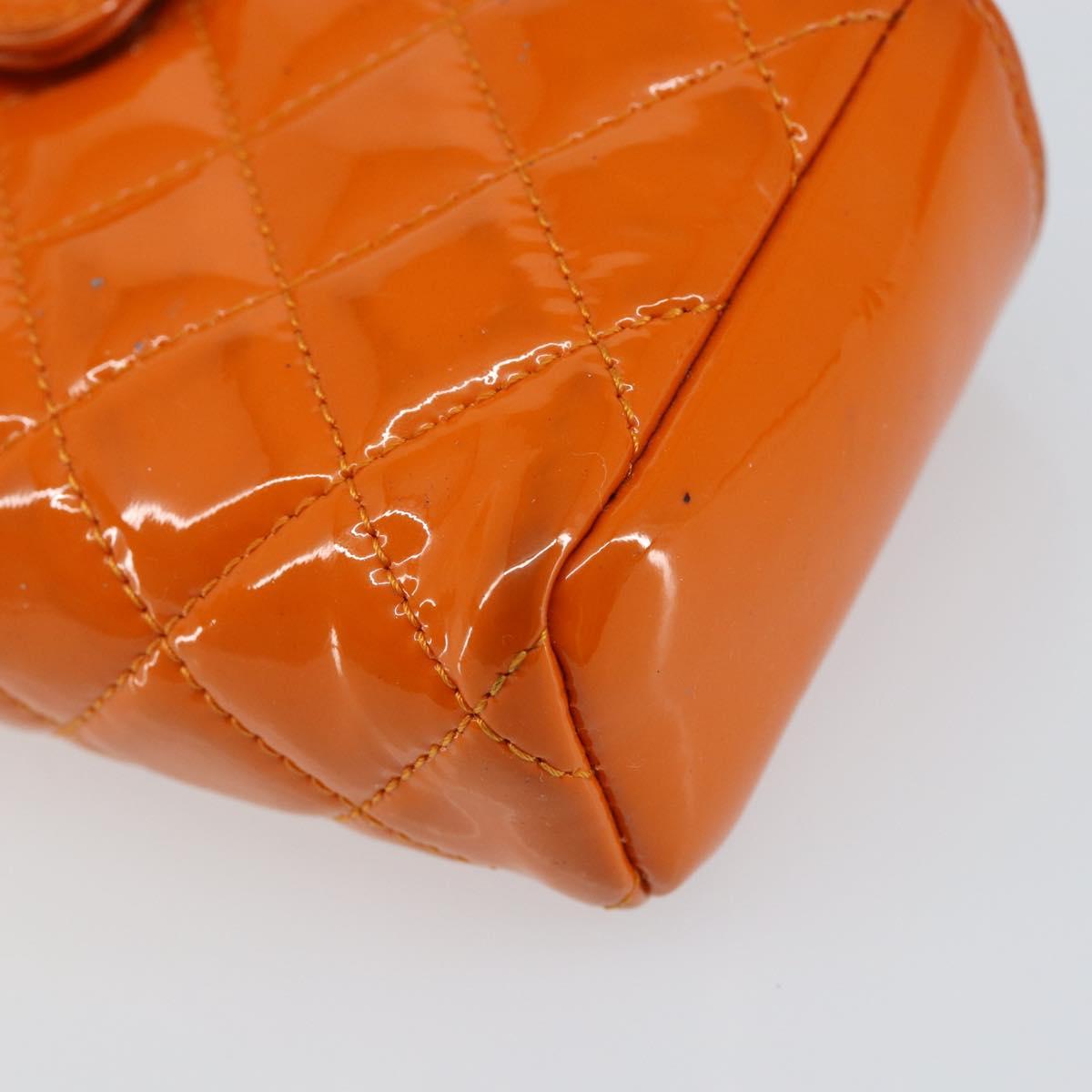 CHANEL Matelasse Pouch Patent leather Orange CC Auth 143091