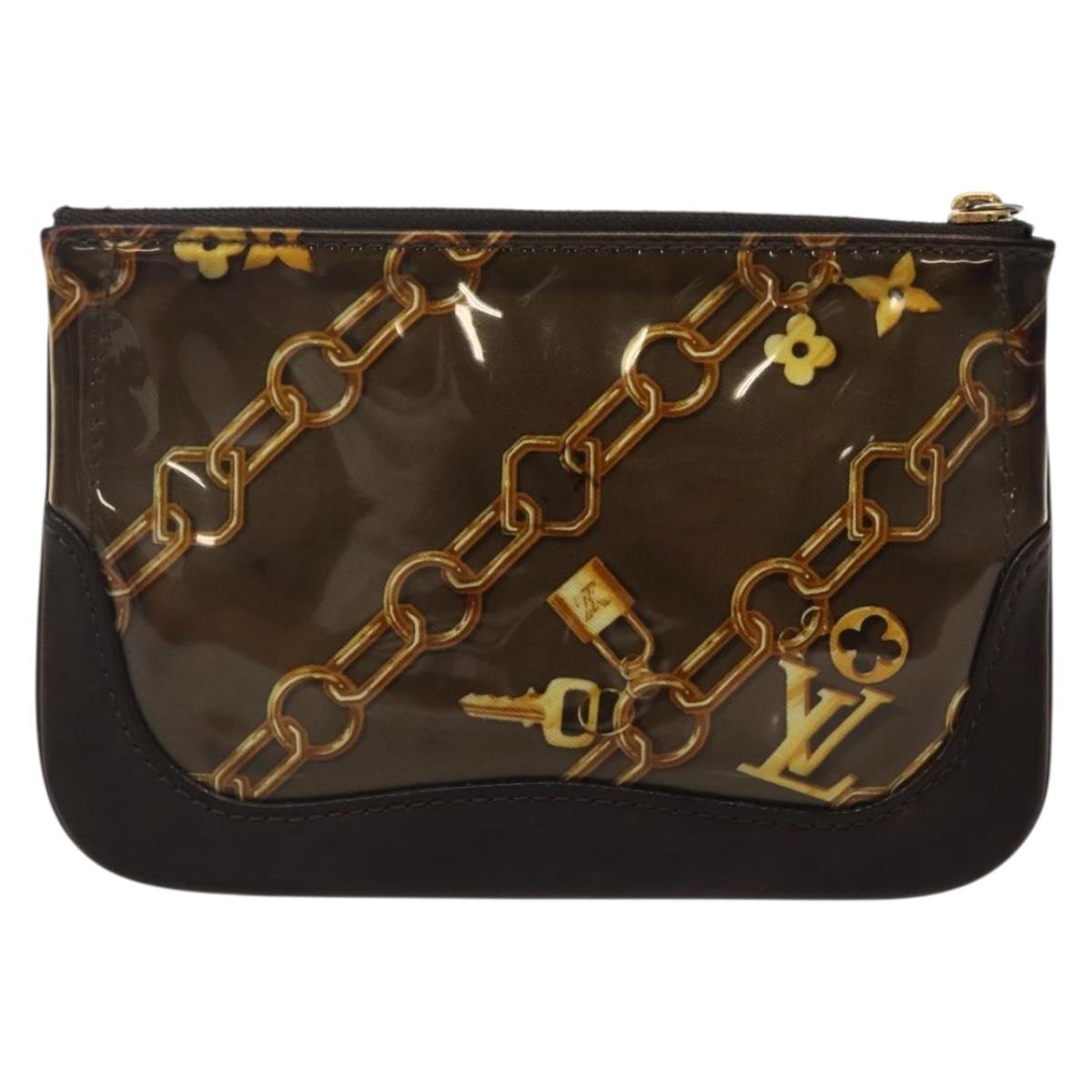 LOUIS VUITTON Monogram Charm Pochette Plat Coin Purse Brown LV Auth 143092