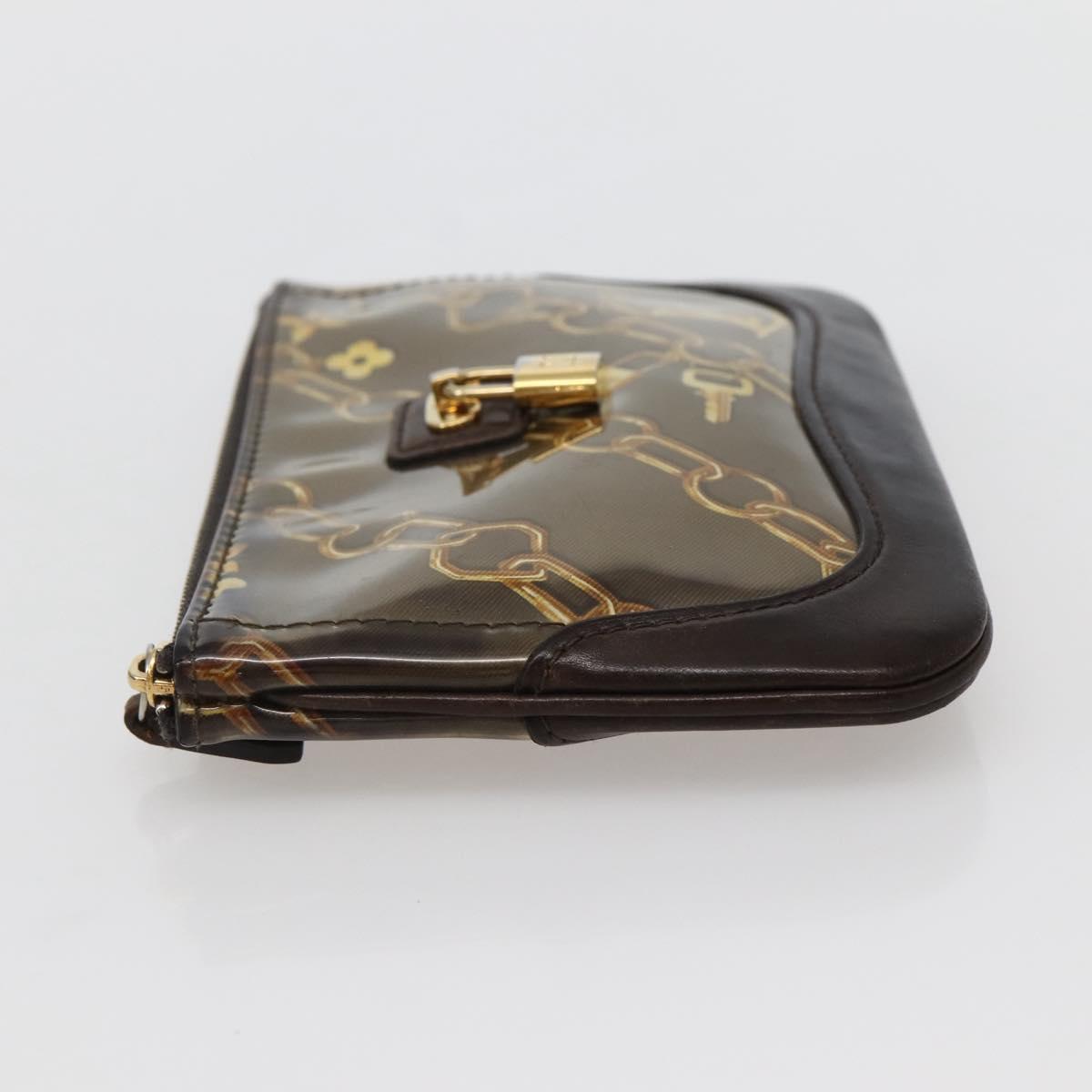 LOUIS VUITTON Monogram Charm Pochette Plat Coin Purse Brown LV Auth 143092
