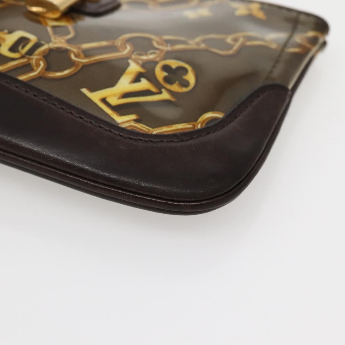 LOUIS VUITTON Monogram Charm Pochette Plat Coin Purse Brown LV Auth 143092