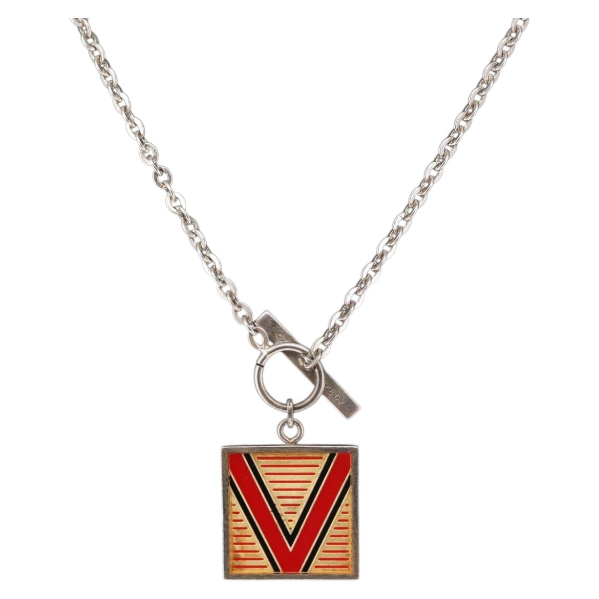 LOUIS VUITTON PandantifV Necklace metal Silver M65363 LV Auth 143094