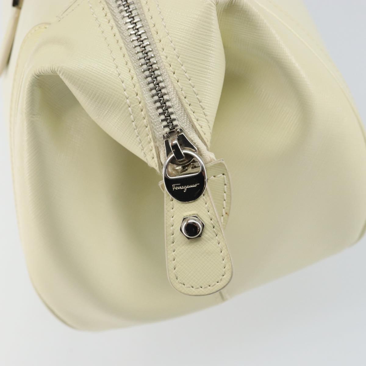 Salvatore Ferragamo Gancini Hand Bag Leather White Silver Auth 143127