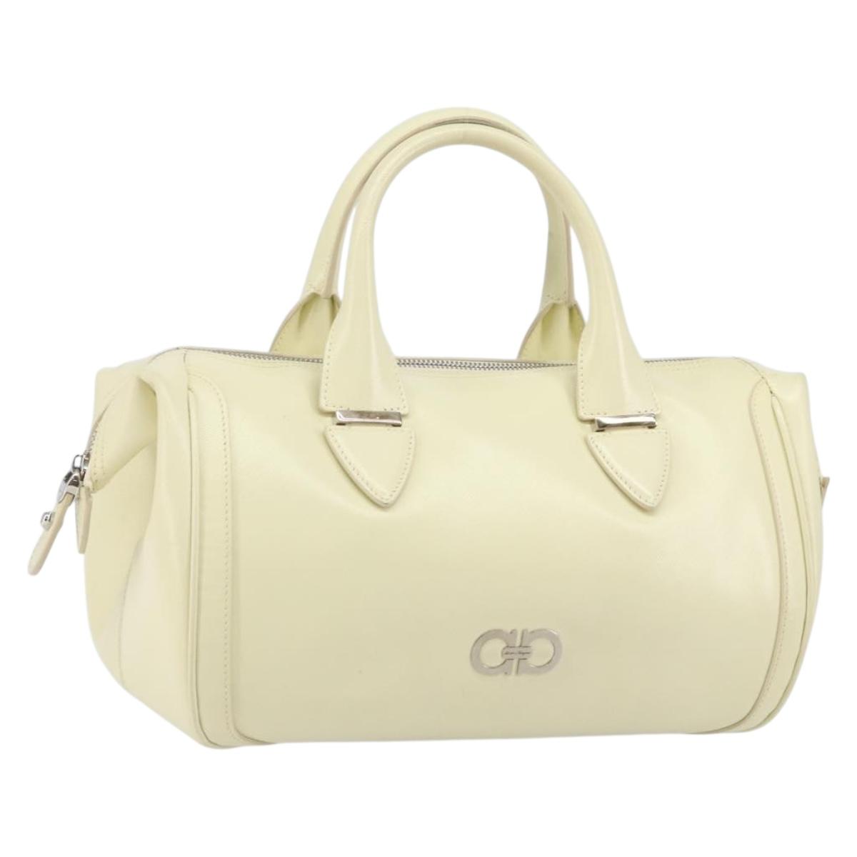 Salvatore Ferragamo Gancini Hand Bag Leather White Silver Auth 143127