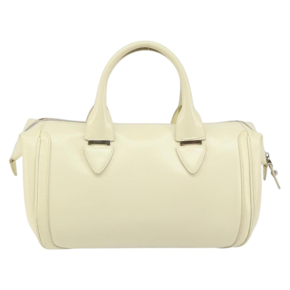 Salvatore Ferragamo Gancini Hand Bag Leather White Silver Auth 143127
