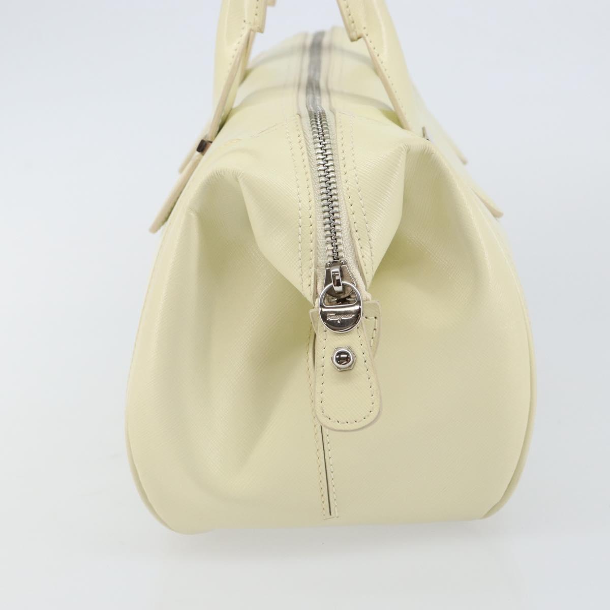 Salvatore Ferragamo Gancini Hand Bag Leather White Silver Auth 143127