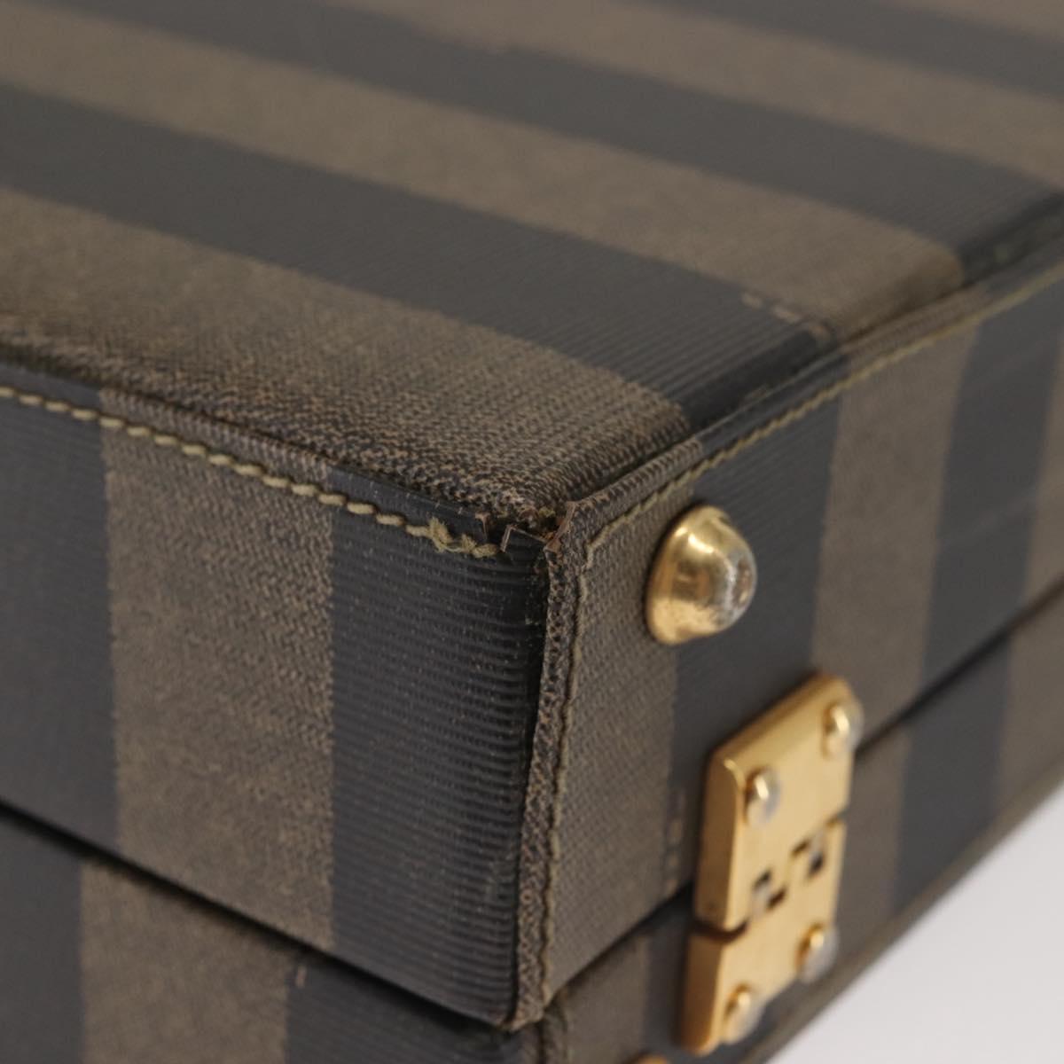 FENDI Attache Case Pecan Canvas Black Brown Auth 143134