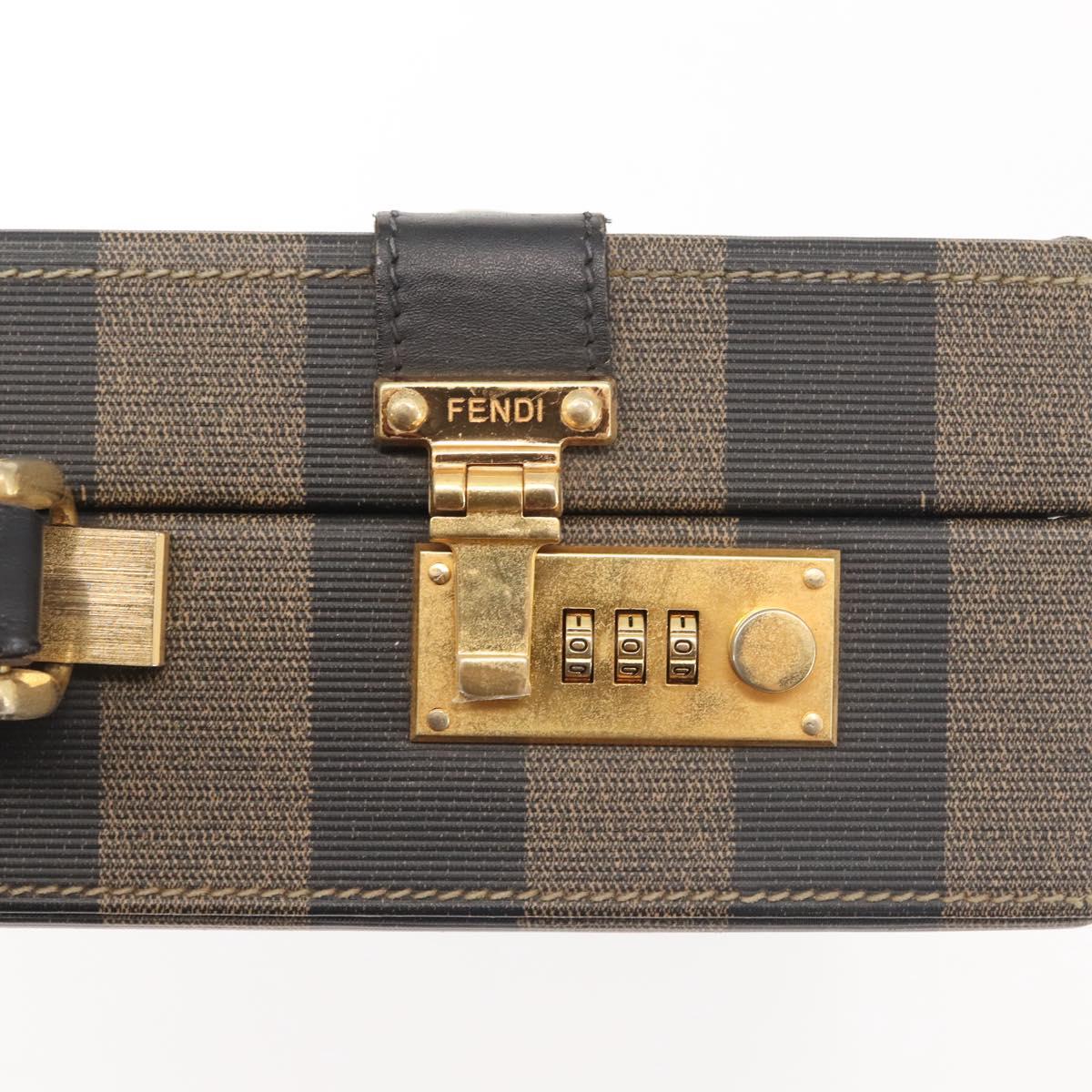 FENDI Attache Case Pecan Canvas Black Brown Auth 143134