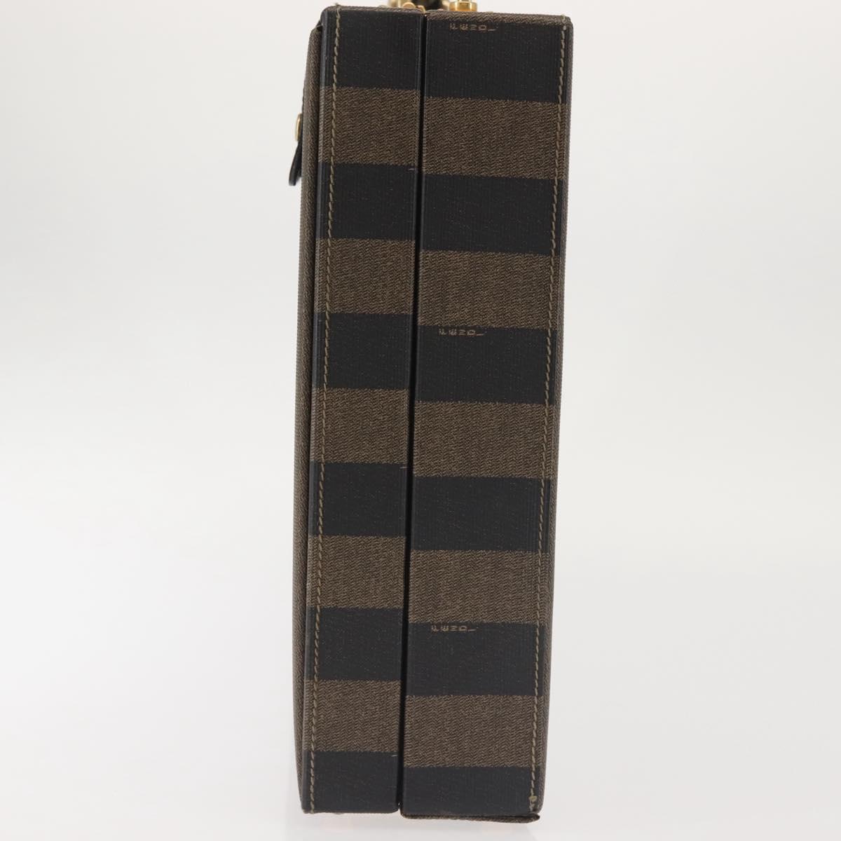 FENDI Attache Case Pecan Canvas Black Brown Auth 143134
