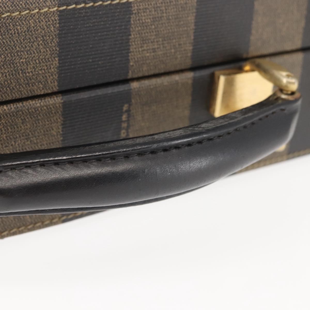 FENDI Attache Case Pecan Canvas Black Brown Auth 143134