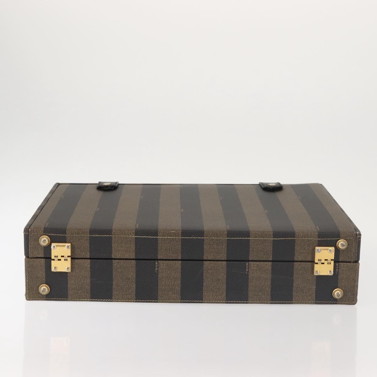 FENDI Attache Case Pecan Canvas Black Brown Auth 143134