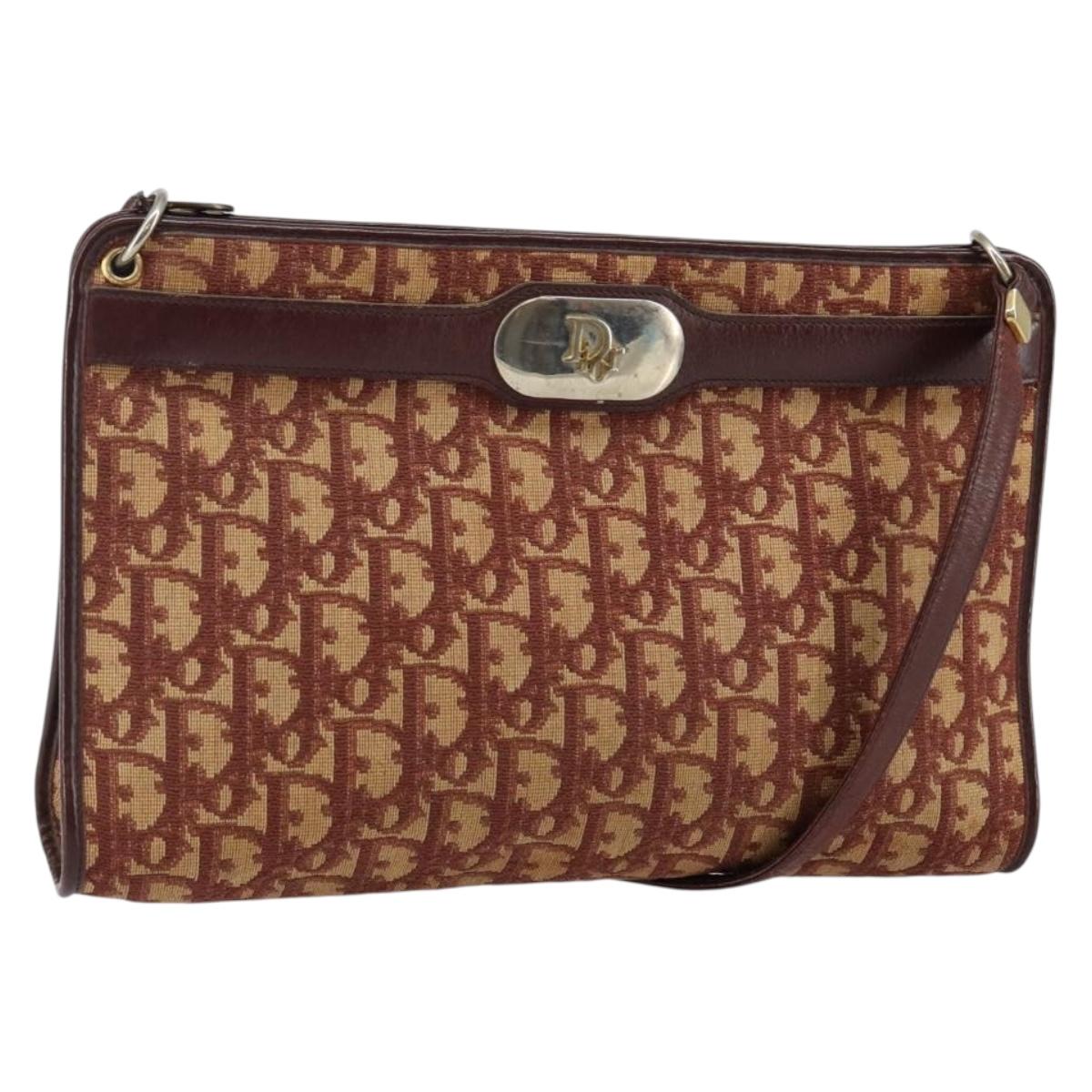 Christian Dior Trotter Canvas Shoulder Bag Red Gold Auth 143135
