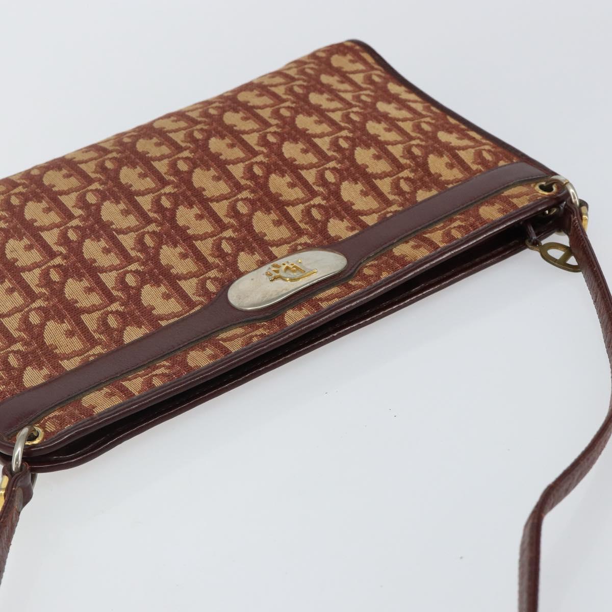 Christian Dior Trotter Canvas Shoulder Bag Red Gold Auth 143135
