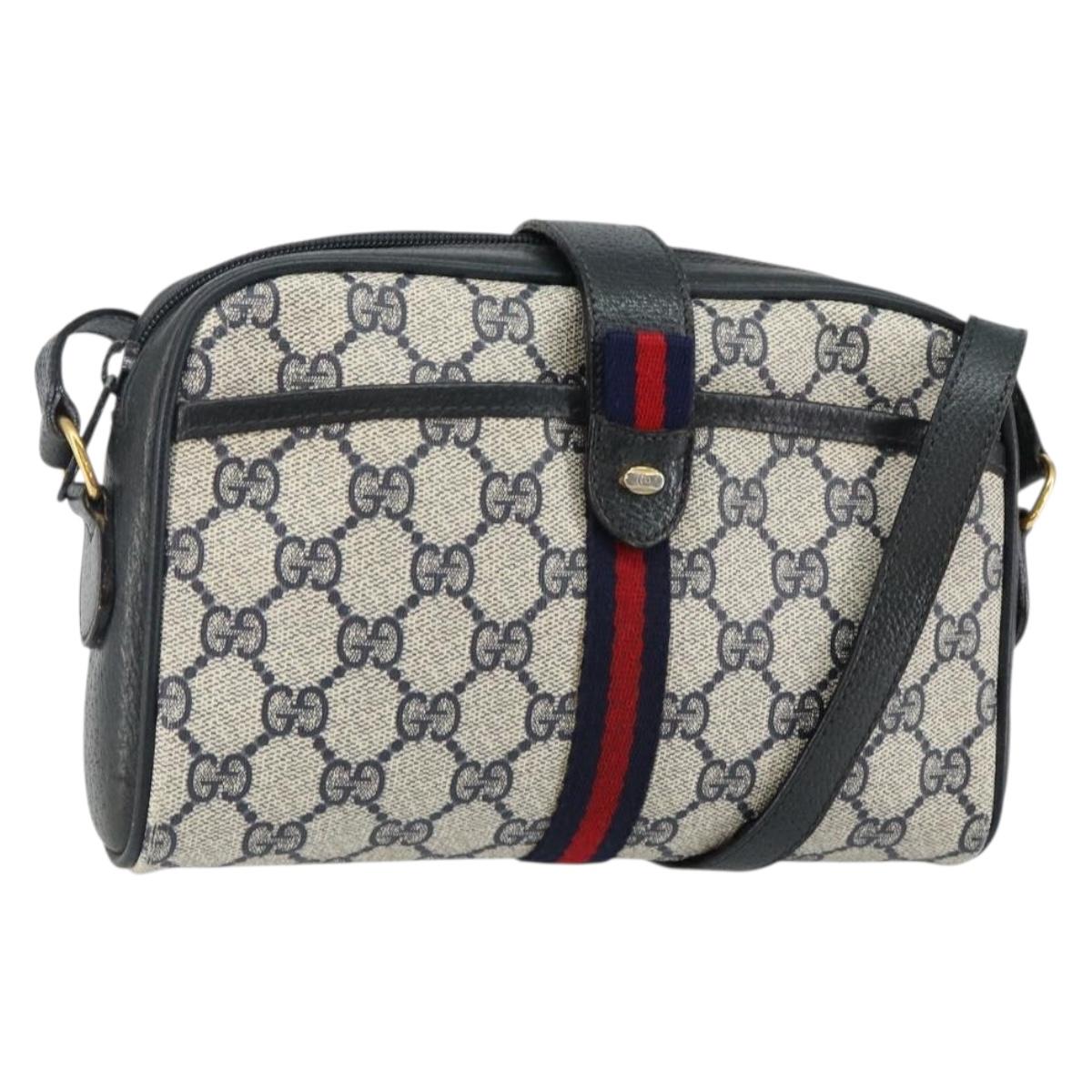 GUCCI GG Supreme Sherry Line Shoulder Bag PVC Navy Gold 89 02 055 Auth 143138