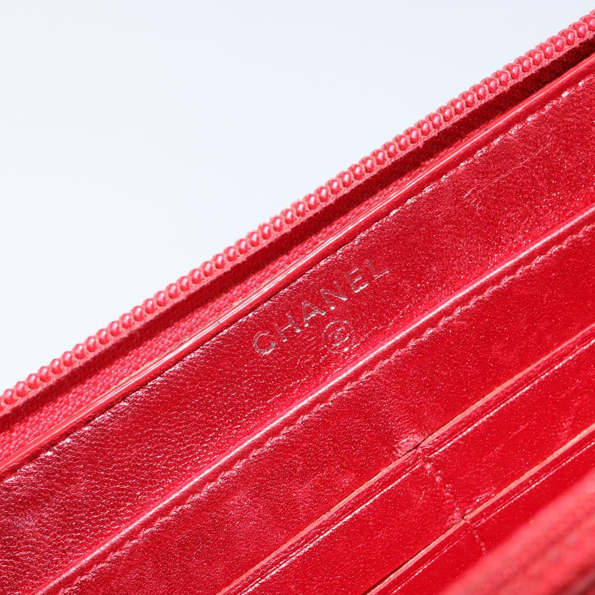 CHANEL Boy Chanel Long Wallet Patent leather Red Silver CC Auth 143150