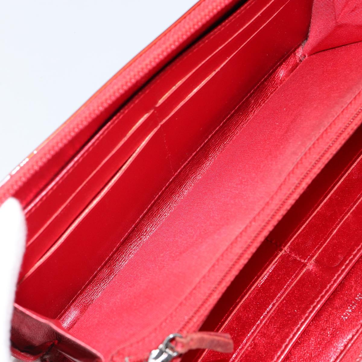 CHANEL Boy Chanel Long Wallet Patent leather Red Silver CC Auth 143150