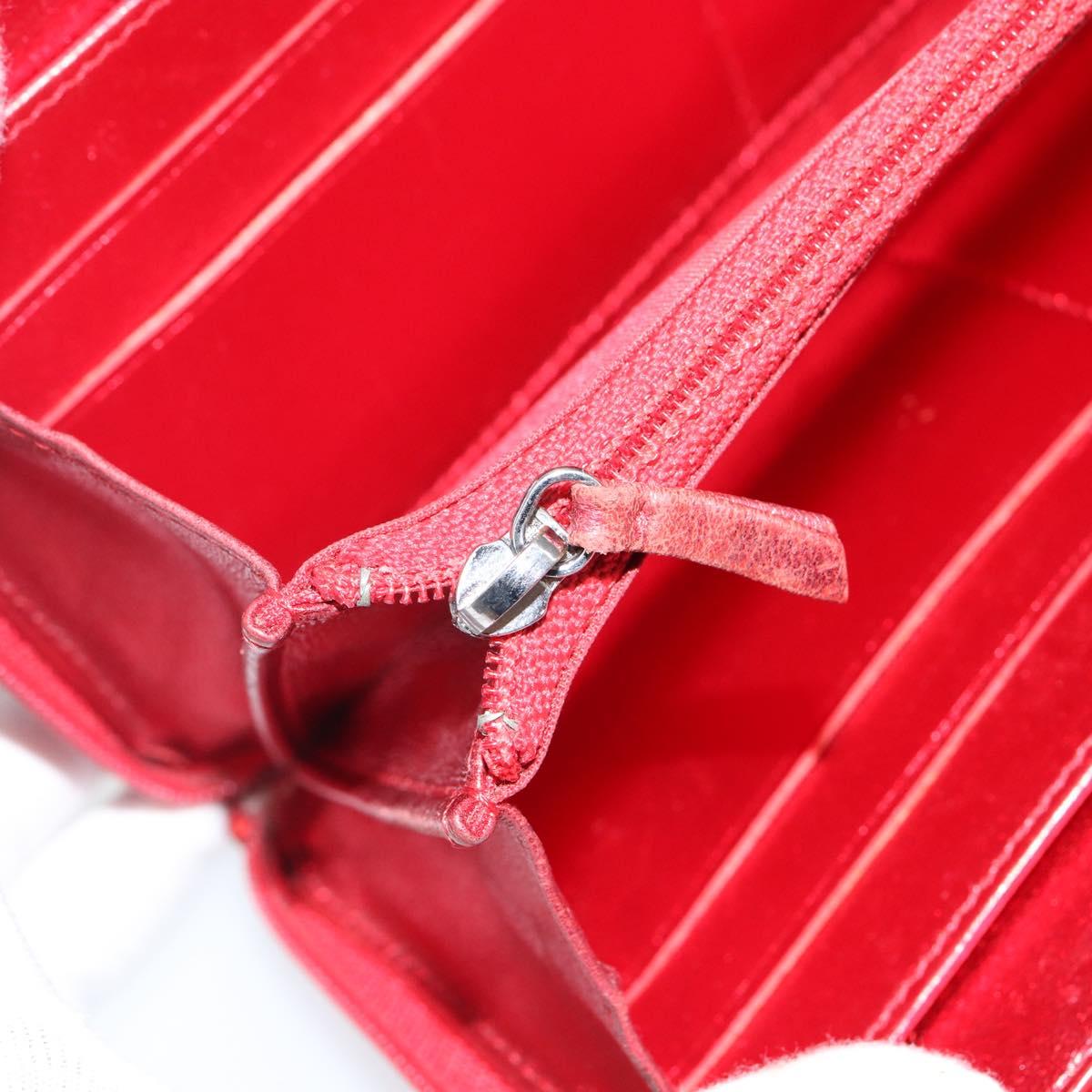 CHANEL Boy Chanel Long Wallet Patent leather Red Silver CC Auth 143150