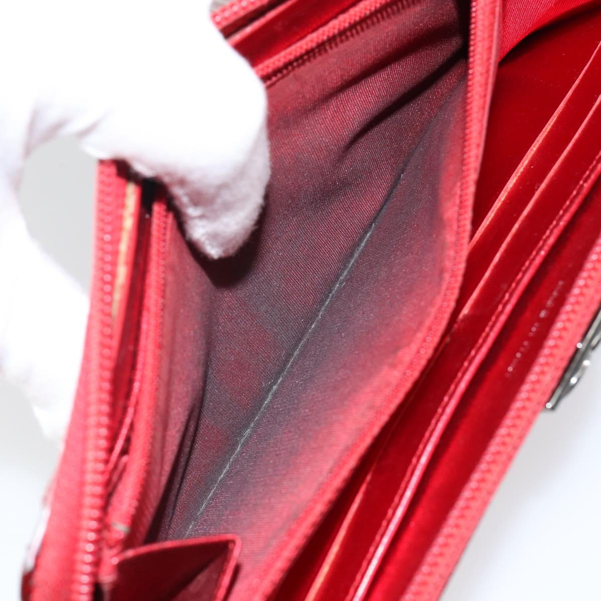 CHANEL Boy Chanel Long Wallet Patent leather Red Silver CC Auth 143150