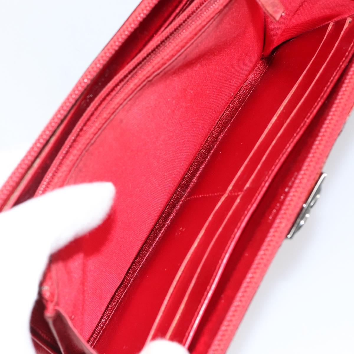 CHANEL Boy Chanel Long Wallet Patent leather Red Silver CC Auth 143150
