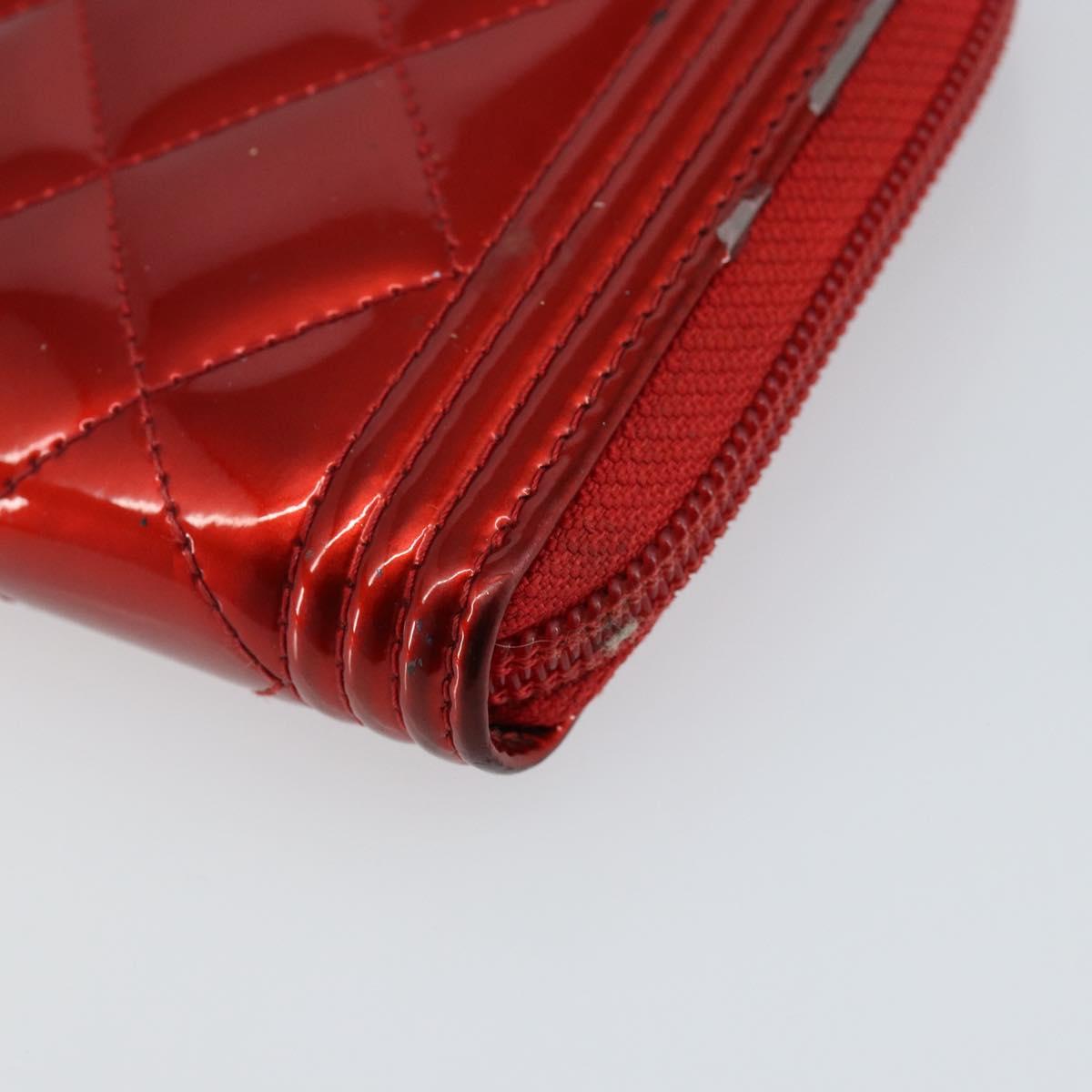 CHANEL Boy Chanel Long Wallet Patent leather Red Silver CC Auth 143150