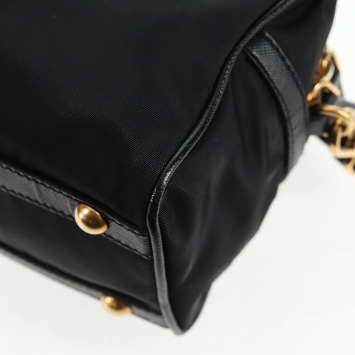 PRADA Hand Bag Nylon 2way Black Gold Auth 143157V