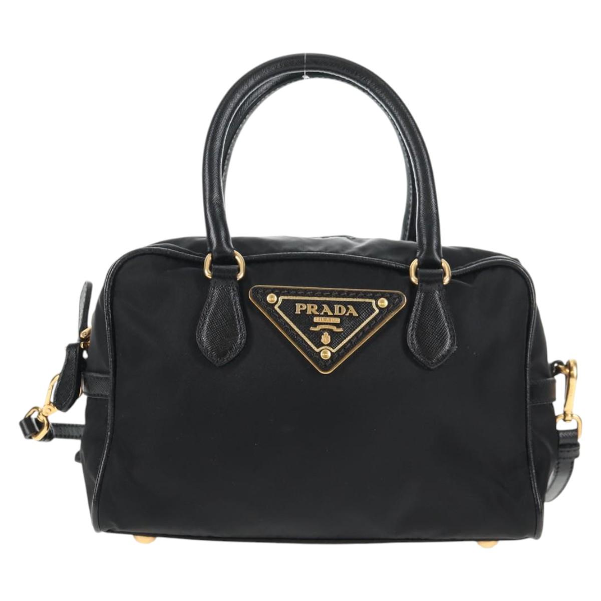 PRADA Hand Bag Nylon 2way Black Gold Auth 143157V
