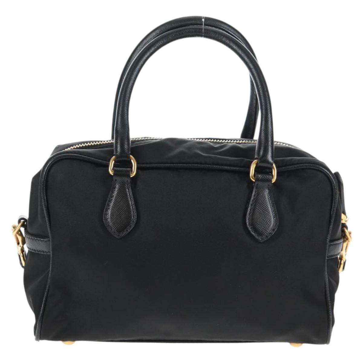 PRADA Hand Bag Nylon 2way Black Gold Auth 143157V