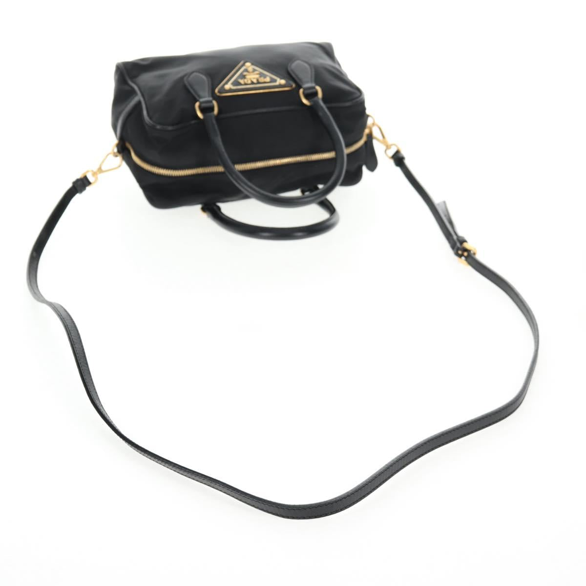 PRADA Hand Bag Nylon 2way Black Gold Auth 143157V