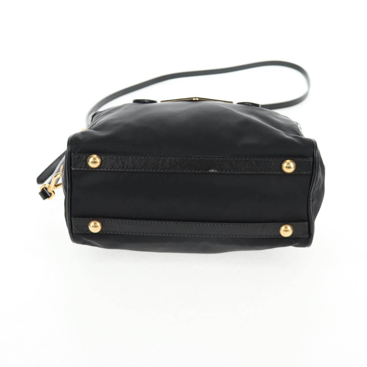 PRADA Hand Bag Nylon 2way Black Gold Auth 143157V