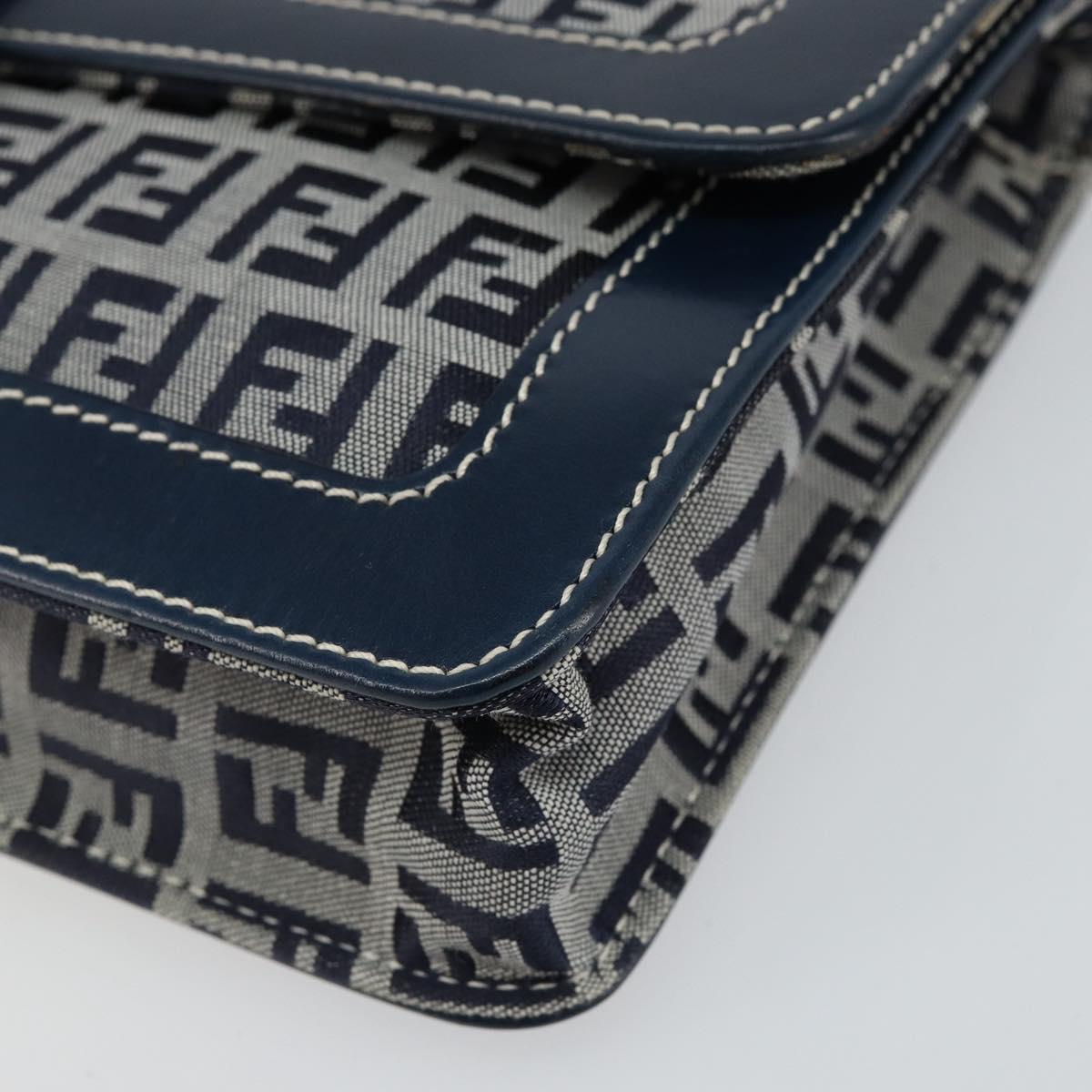 FENDI Zucchino Canvas Mamma Baguette Shoulder Bag Navy Silver Auth 143158V