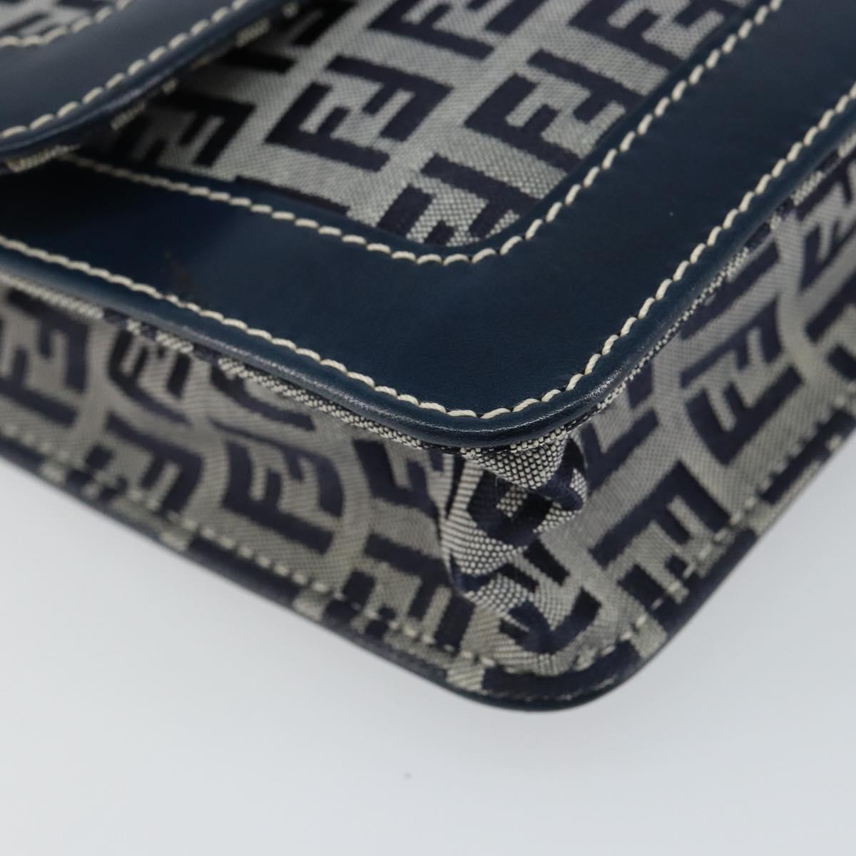 FENDI Zucchino Canvas Mamma Baguette Shoulder Bag Navy Silver Auth 143158V