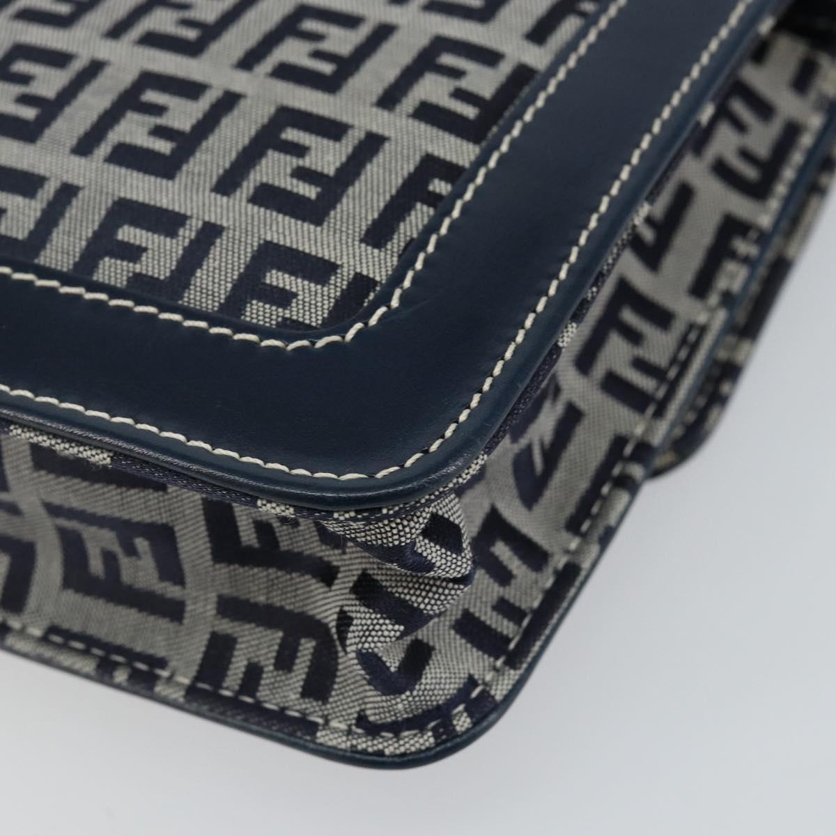 FENDI Zucchino Canvas Mamma Baguette Shoulder Bag Navy Silver Auth 143158V