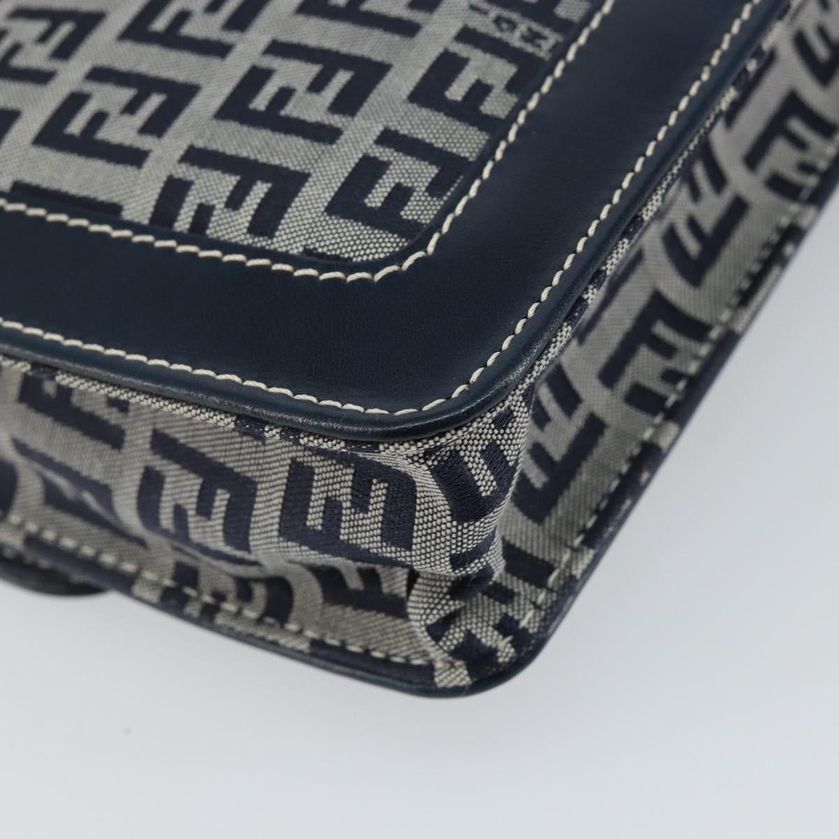 FENDI Zucchino Canvas Mamma Baguette Shoulder Bag Navy Silver Auth 143158V