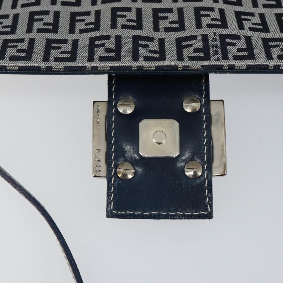 FENDI Zucchino Canvas Mamma Baguette Shoulder Bag Navy Silver Auth 143158V