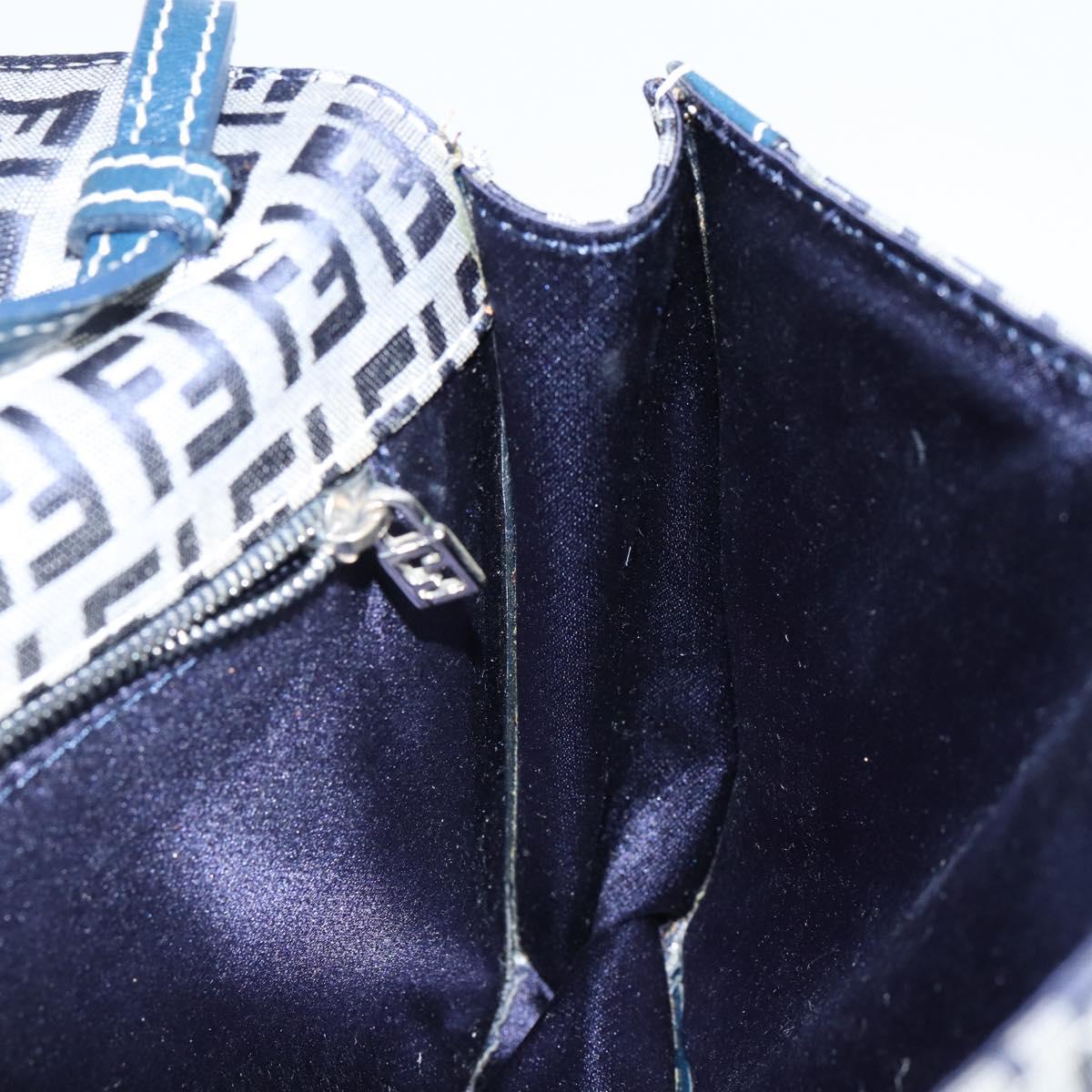 FENDI Zucchino Canvas Mamma Baguette Shoulder Bag Navy Silver Auth 143158V