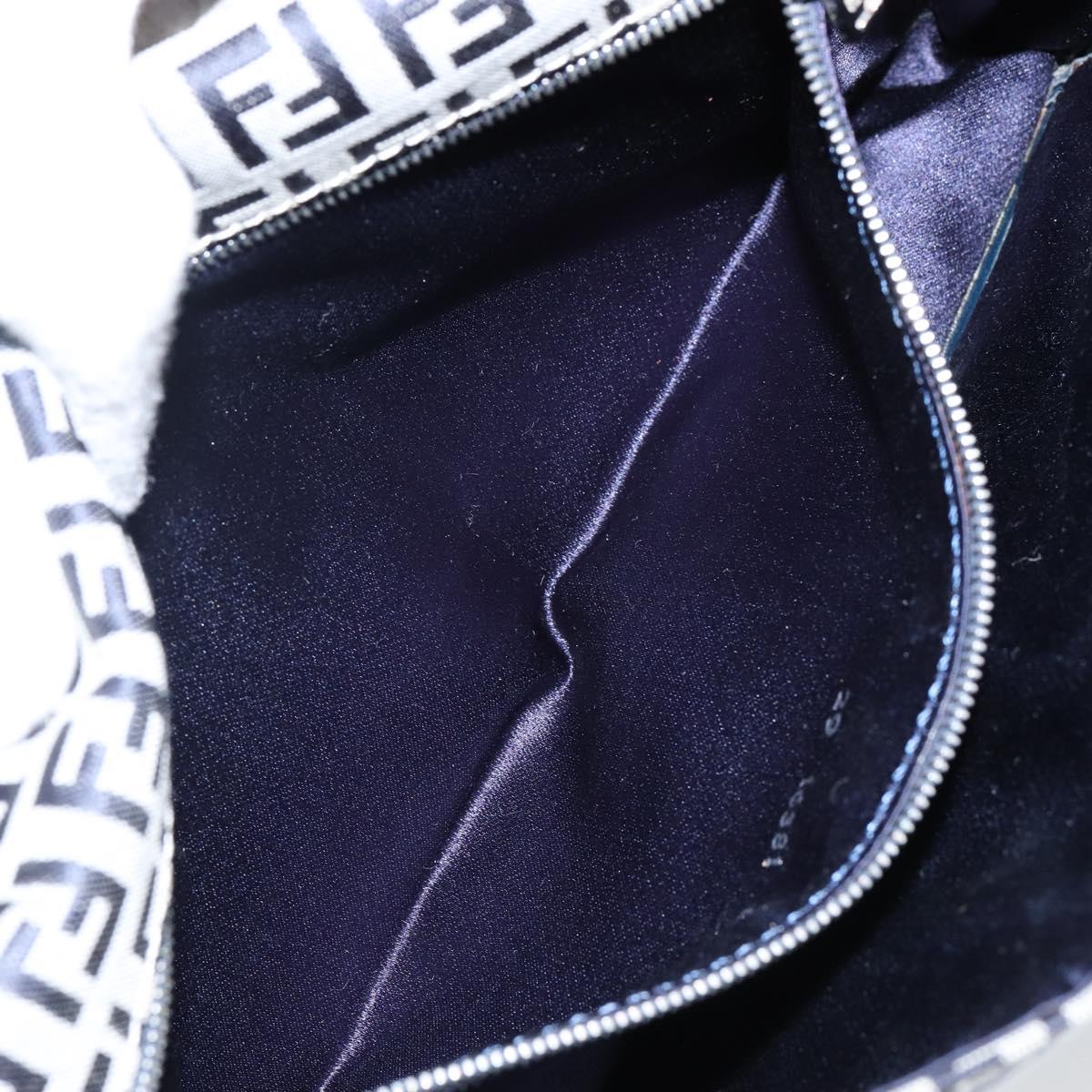 FENDI Zucchino Canvas Mamma Baguette Shoulder Bag Navy Silver Auth 143158V