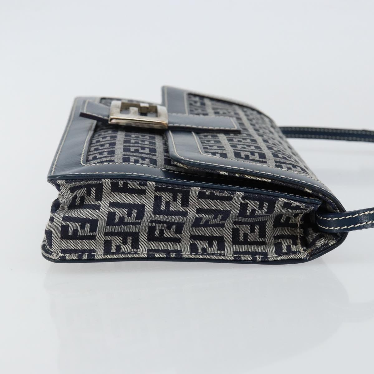 FENDI Zucchino Canvas Mamma Baguette Shoulder Bag Navy Silver Auth 143158V
