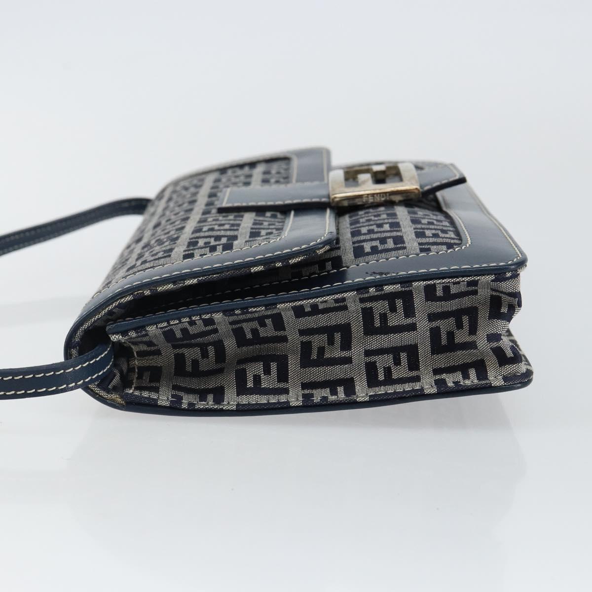 FENDI Zucchino Canvas Mamma Baguette Shoulder Bag Navy Silver Auth 143158V